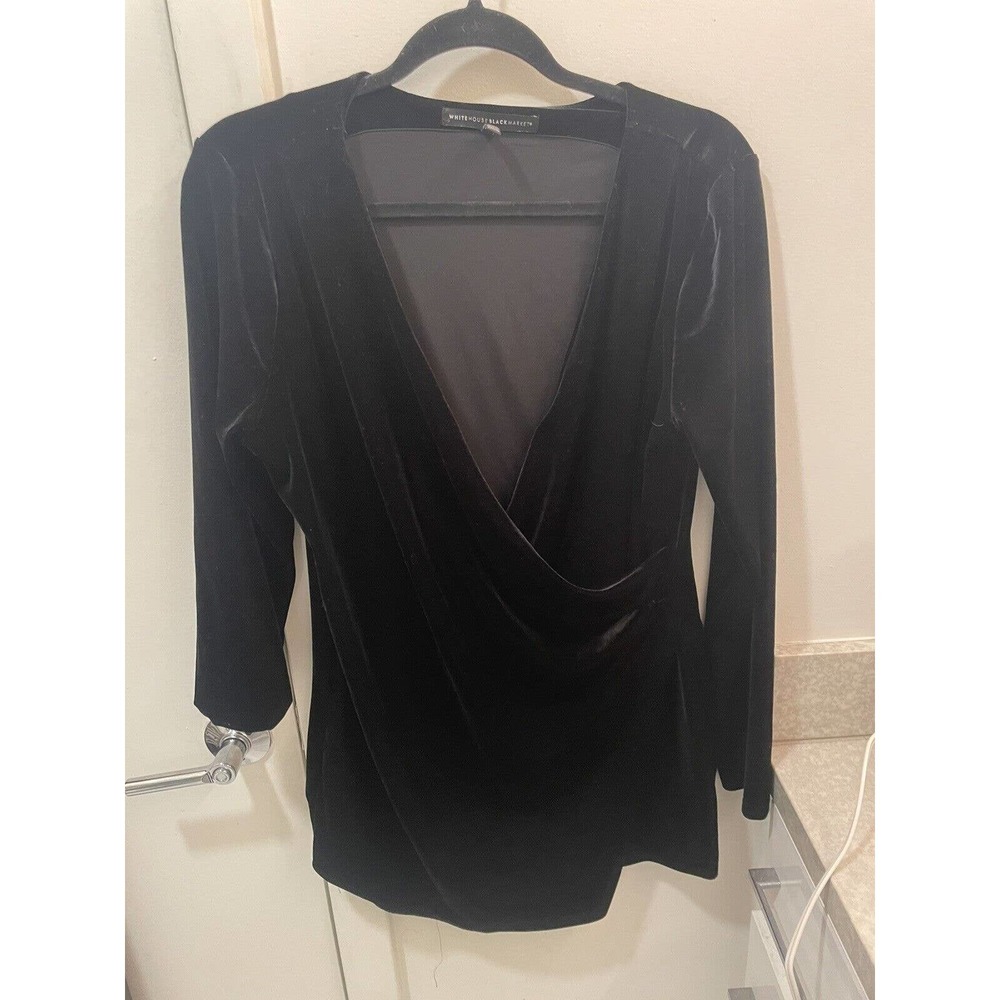 White House Black Market Velvet Dress Black Velour Low Cut Size Large